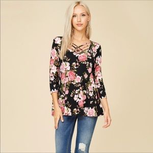 PAPERMOON “HAILEY CRISSCROSS NECK FLORAL TOP”